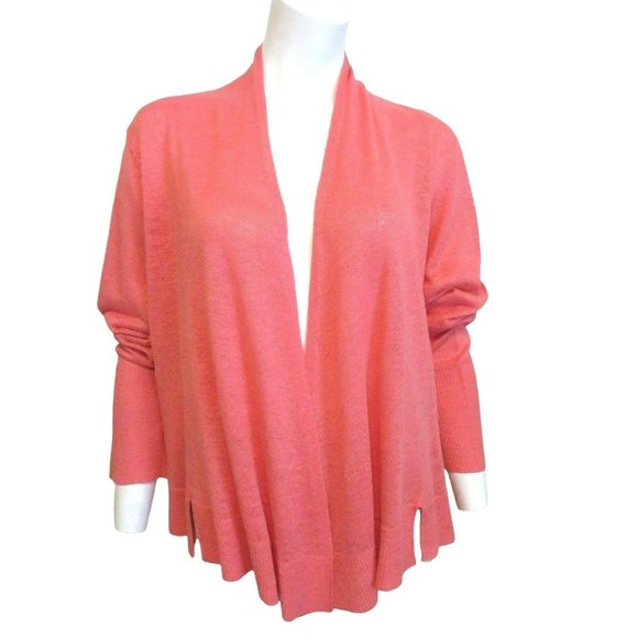 EILEEN FISHER Open Front Draped Cardigan Sweater 100% Linen Pink Salmon Size XL - Picture 2 of 12